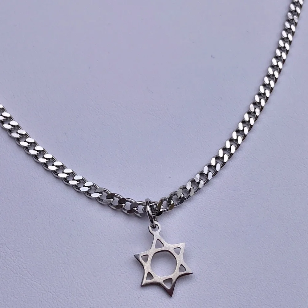 Star of David Curb Link Stainless Steel Necklace